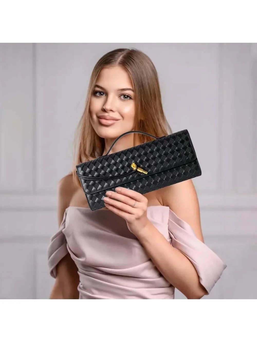 Stylish Woven Leather Clutch Purse for Women - Versatile Crossbody Evening Bag